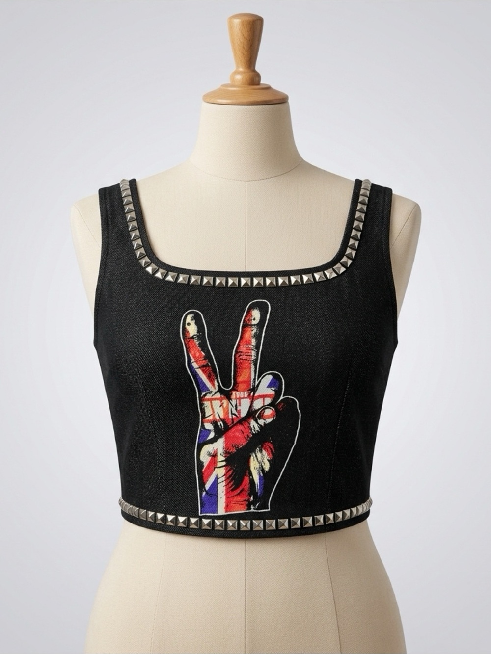 Alice + Olivia Black Stud-Trim Crop Tank Multicolor Peace Hand MSRP $350 - NWT